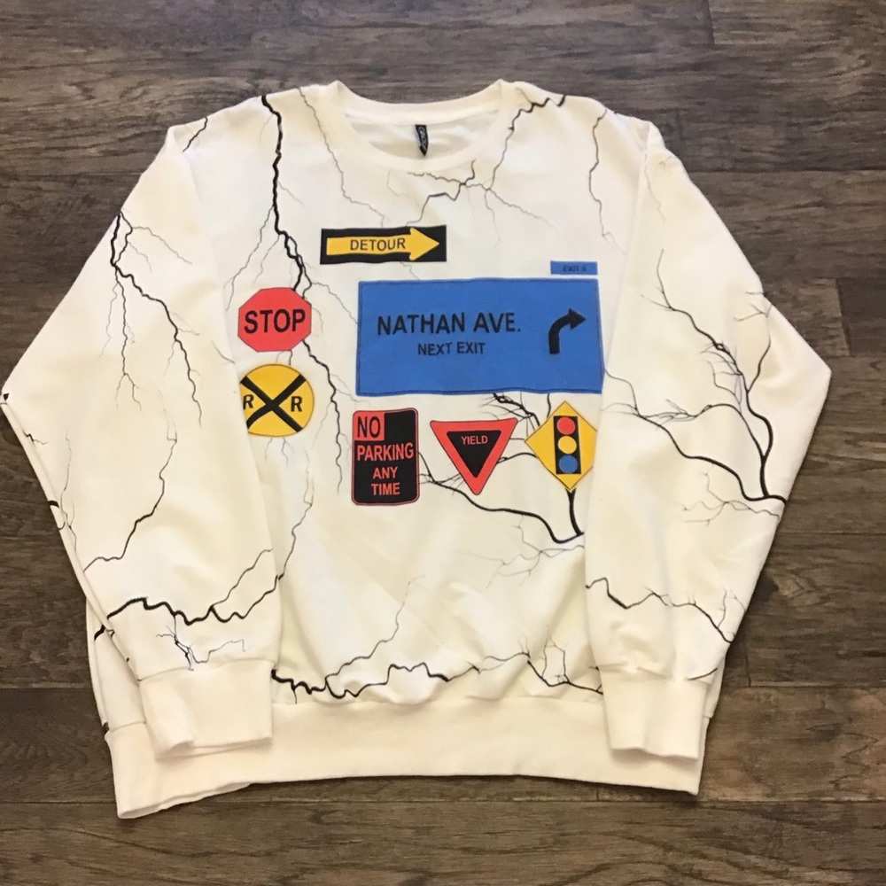 Vintage Gangs Brand Graphic Traffic Signs White Sweatshirt Pullover Size XXL